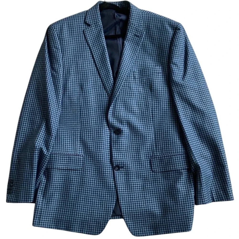 Michael Kors Blazer Sport Coat Men 44LNavy and Light Blue Gingham Career‎ Preppy
